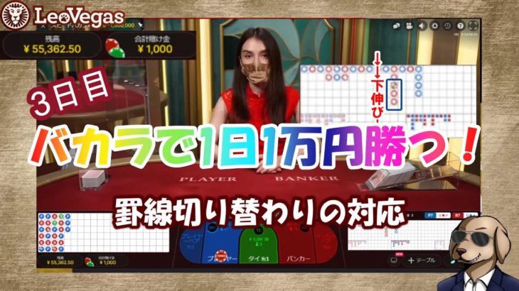 【オンラインカジノ】#03 バカラで1日1万円勝つ！3日目 罫線切り替わりの対応【レオベガスカジノ】