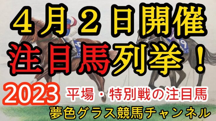 【注目馬列挙・平場予想】2023年4月2日JRA平場特別戦！中山、阪神ともに最終レースで更に競馬を楽しむ！